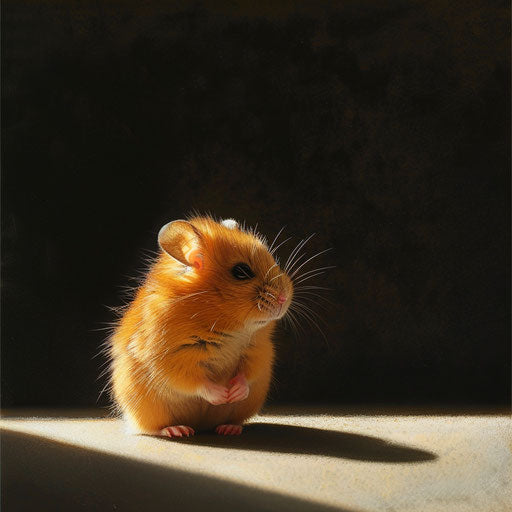 Syrian hamster in dramatic light and shadow composition, in the style of Frans Lanting