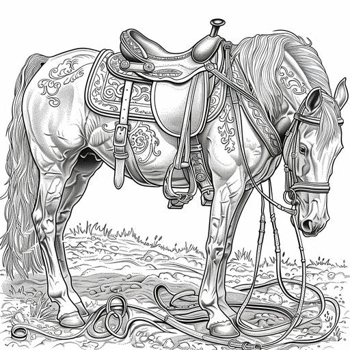 Detailed horse saddle and bridle