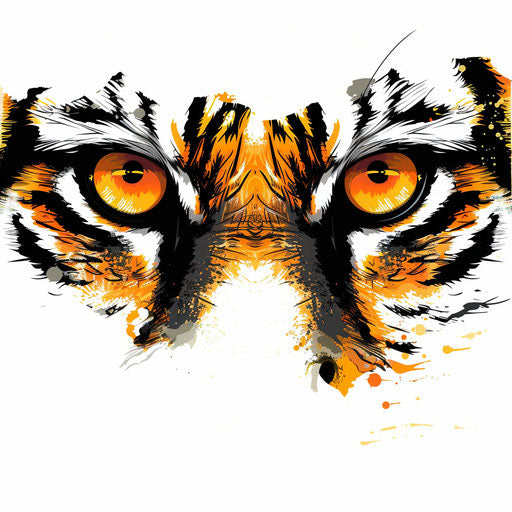 Beautiful flat tattoo sketch of tiger eyes with vibrant orange and black colors