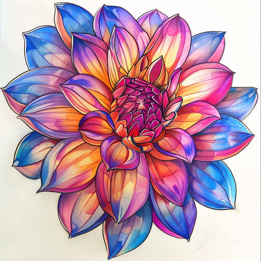 Vibrant colored dahlia tattoo sketch