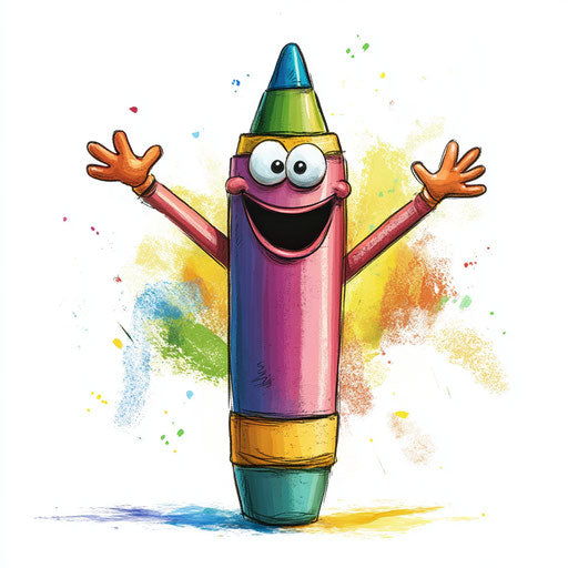 Humorous caricature of a crayon clipart with human characteristics