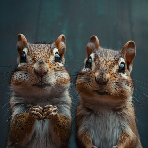 Chipmunks with inquisitive gazes, detailed and sharp, in the style of Elke Vogelsang
