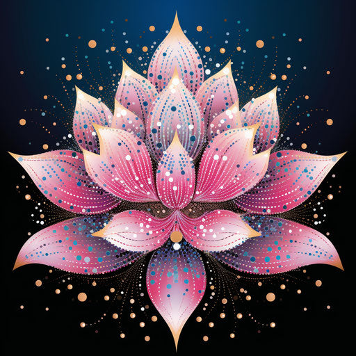 Modern geometric iridescent lotus flower, floral tattoo pattern in pink