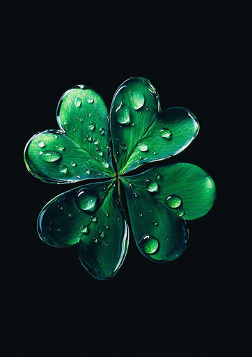 Clover with water droplets on leaves, black background