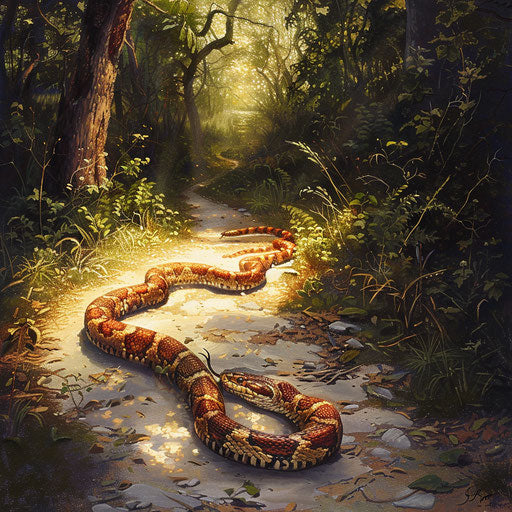 Corn snake slithering on a sunlit path