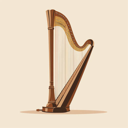 Elegant harp on flat cream background