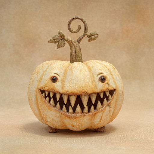 Round pumpkin with a wide, toothy grin