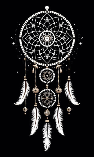 Dream catcher tribal symbols, moody black and white