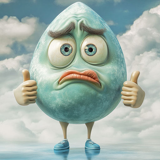 Humorous caricature of a raindrop with human characteristics