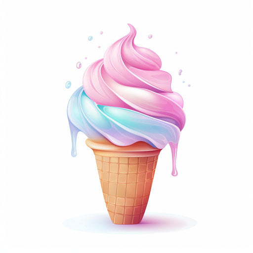 Ice cream cone illustration in the style of Pastel Colors Art, on white background