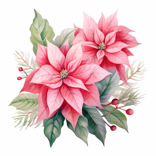 Poinsettia clipart in the style of Pastel Colors Art, on white background