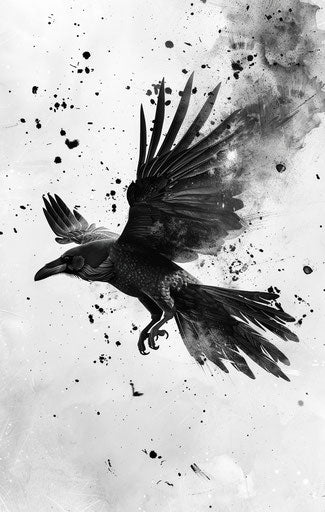 Flying raven crow impression