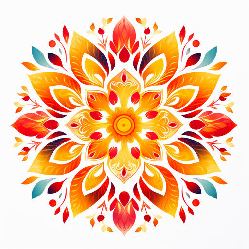 Rangoli clipart in the style of Impressionistic Art, on white background