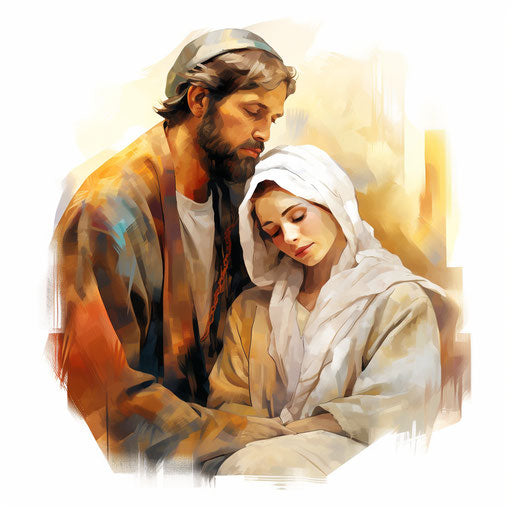 Religious illustration in oil painting style on white background