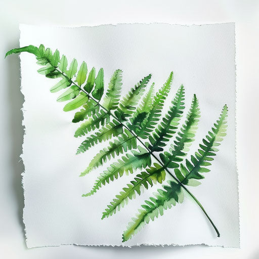 Vibrant green fern leaf tattoo with watercolor effects
