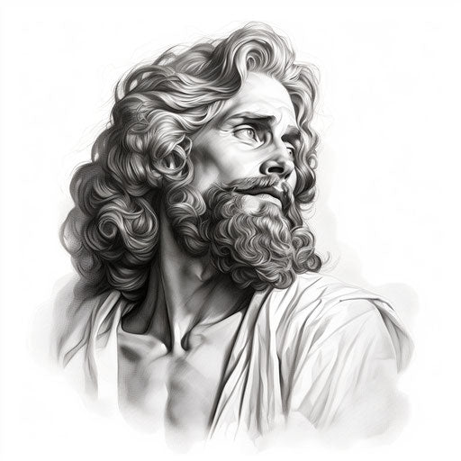 Drawing of saint judas on white background usable for tattoo