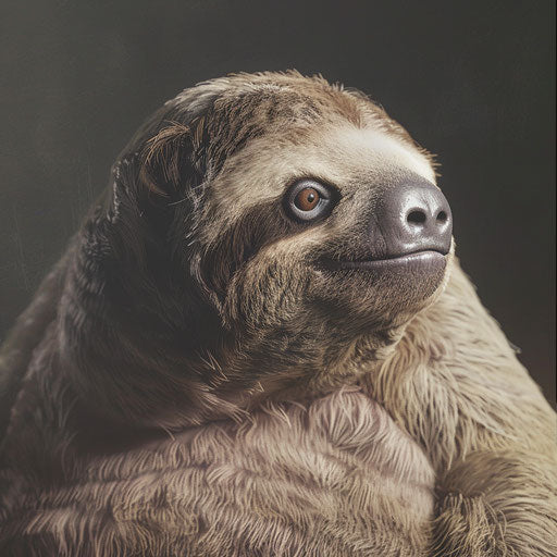 High-detail studio portrait of a giant sloth in Tim Flach style
