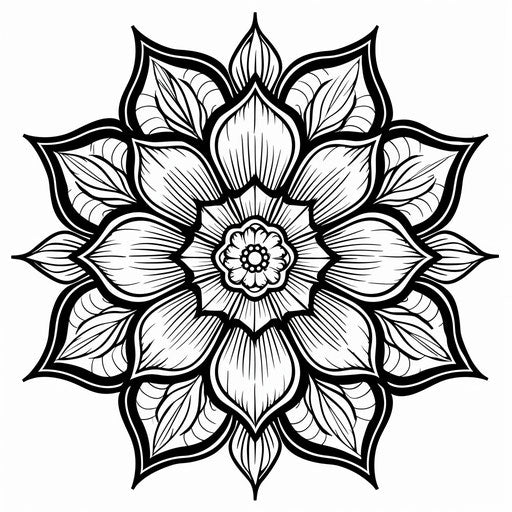 Flower with five petals and circular center. Coloring book page