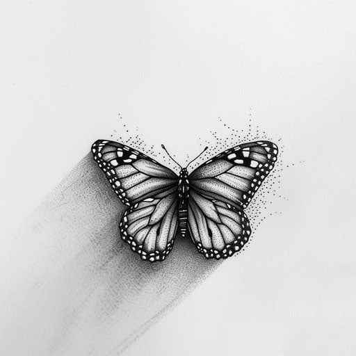 Monarch butterfly tattoo concept in dotwork style on white