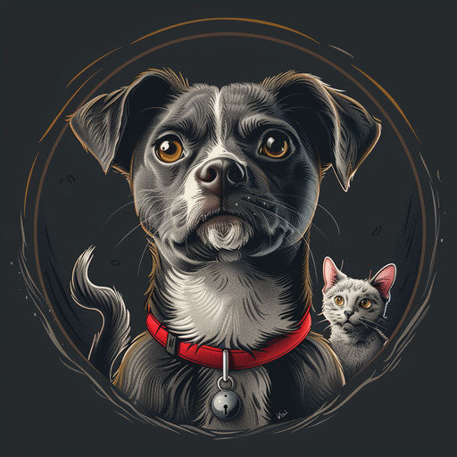 Pets clipart rendered in a realistic style on a flat, dark charcoal background