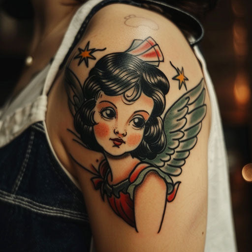 Spiritual tattoos of an angel with wings spread