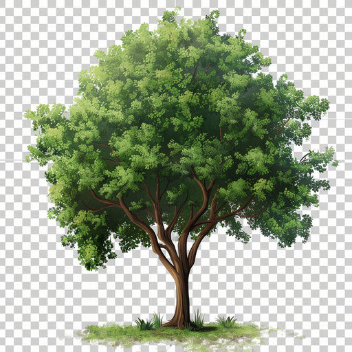 Realistic tree clipart with flat random background and sharp outlines