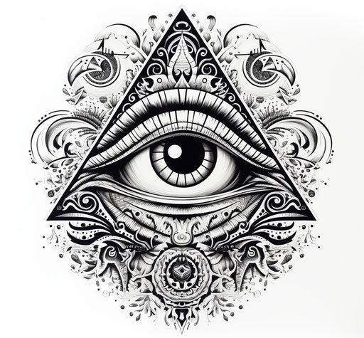 Ancient god symbols with all seeing eye and horn