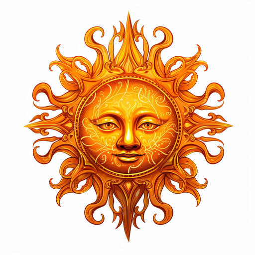 Sun illustration in Chiaroscuro Art style, on white background
