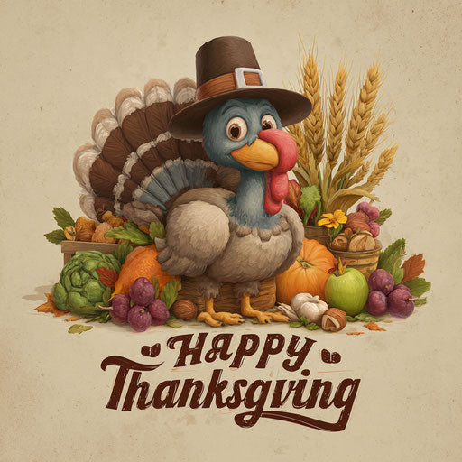 A Cheerful Turkey Amid Autumn Harvest for Thanksgiving