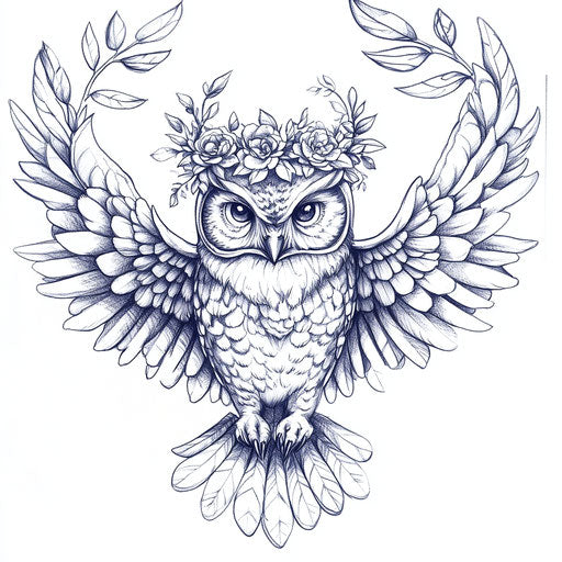 Chest owl tattoo with floral crown