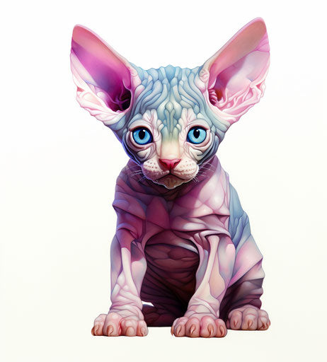 Sphynx kitten on white background, light maroon and dark indigo style