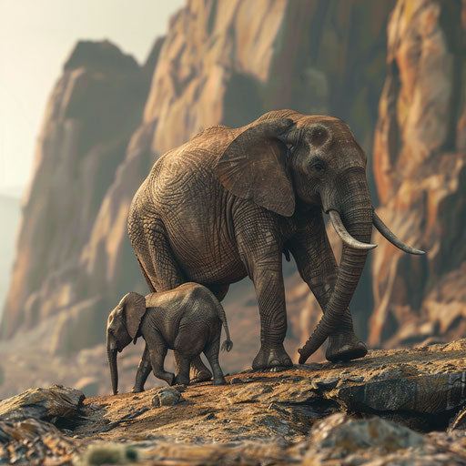 Mother elephant guides calf through challenging terrain