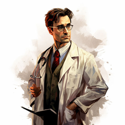 Doctor illustration in the style of Chiaroscuro Art on white background
