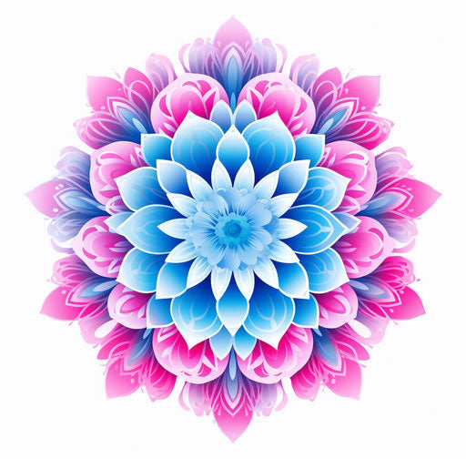 Blue and pink mandala flower with subtle gradients