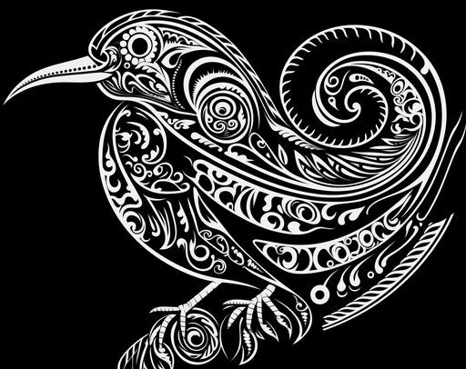 Black and white tribal bird pattern, sumatraism style