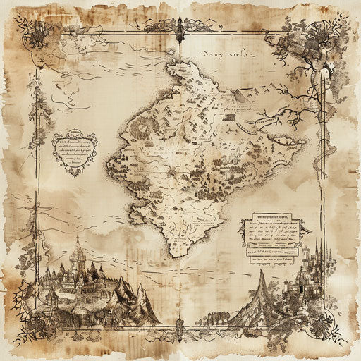Vintage tattoo sketch of a Dark Souls map