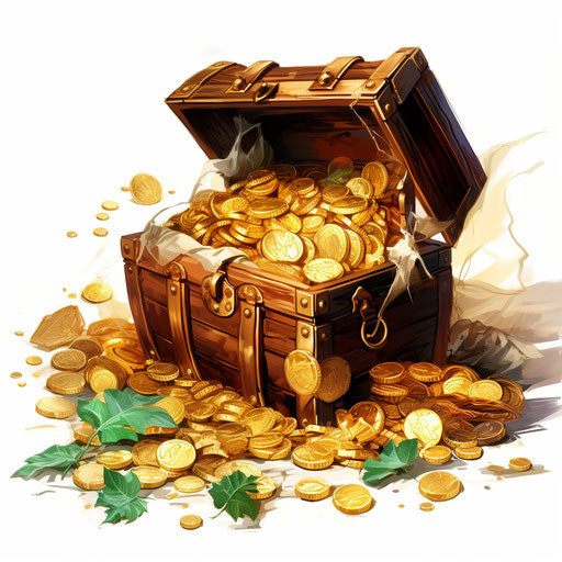 Treasure in Oil painting style, on a white background