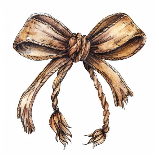 Rustic clipart tattoo sketch of a bow made of twine with earthy brown colors