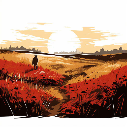 Field illustration in the style of Chiaroscuro Art, on white background