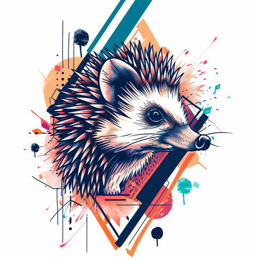 Stylish tattoo illustration of a hedgehog in a flat clipart style with trendy design