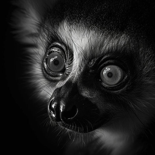 Lemur in black and white, intense and dramatic