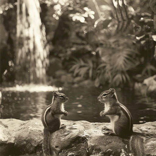 Chipmunks in a tranquil natural setting, serene and calm