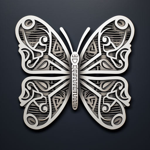 Black and white design on butterfly sticker, weaving-like style