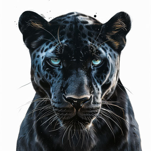 Realistic black panther face tattoo, penetrating gaze, high-definition white background