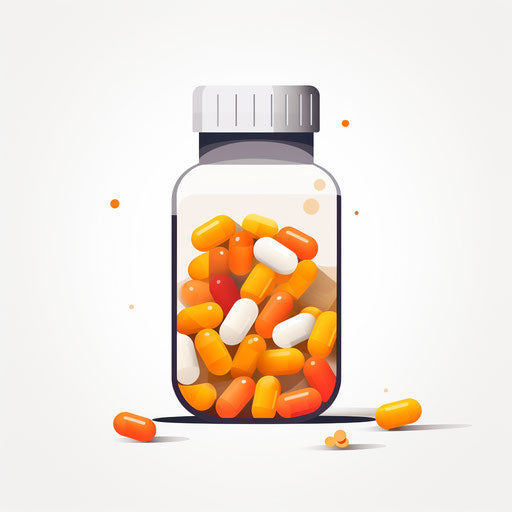 Minimalist style pill bottle, on white background