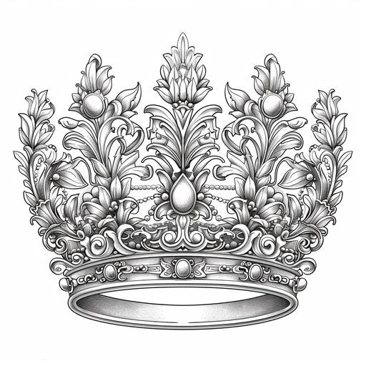 Intricate crown with Renaissance-inspired artwork and filigree