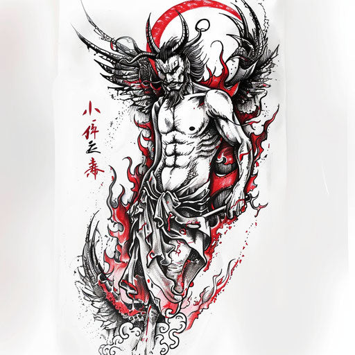 Cultural flat tattoo sketch of Lucifer in a traditional Japanese tattoo style