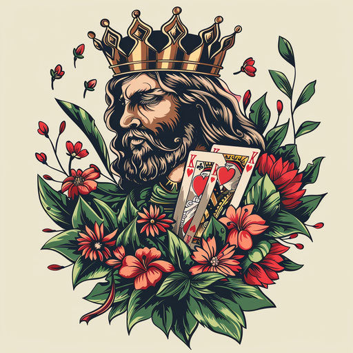 King of hearts with green leaves and flowers