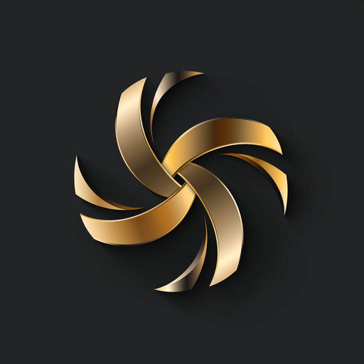 Luxurious company logo in metallic gold and black on dark background