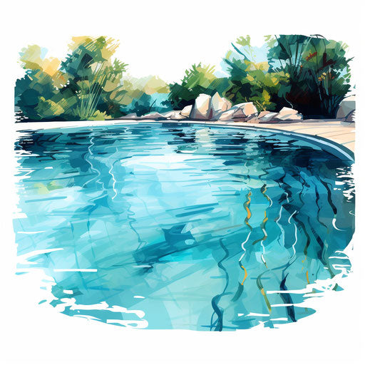 Pool illustration in the style of oil painting, on a white background